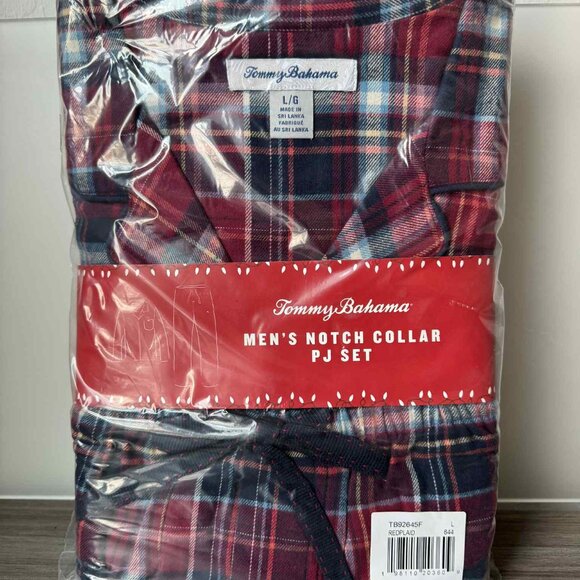 Tommy Bahama Flannel Long Sleeve & Pants Pajama PJ Set  $105 Red Plaid - Picture 13 of 13